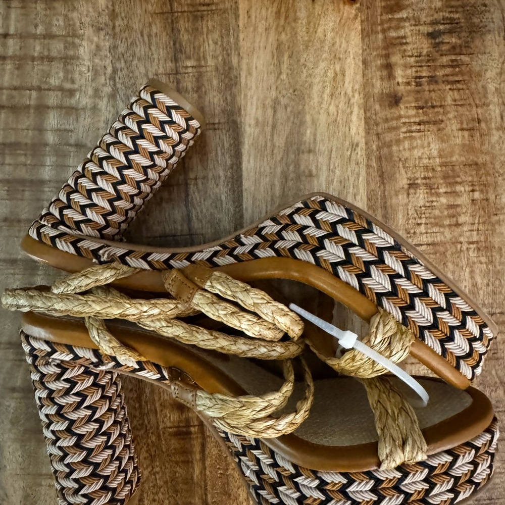 Dolce vita Catina Tan Raffia heeled sandals Braided Tan Platform ankle strap NEW - Picture 3 of 9